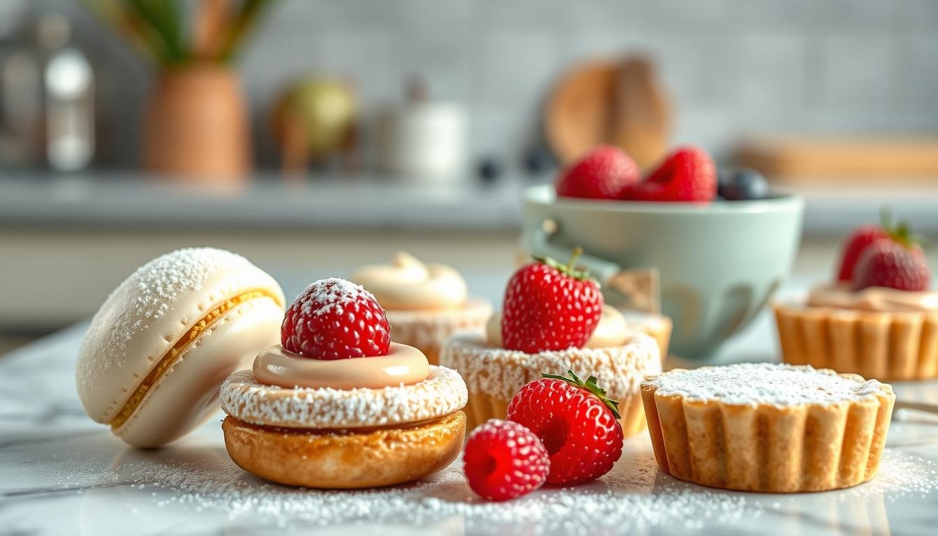 Measured baking ingredients prepared on a counter